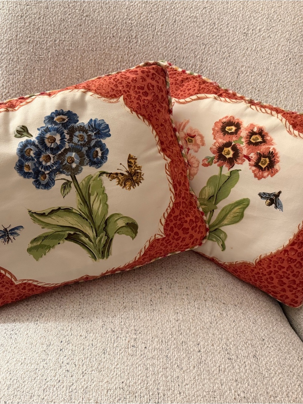 Floral Blue and Coral Decorative Throw Pillow - Brand